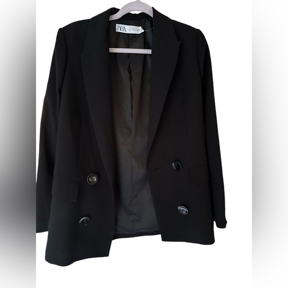 ❤️ NWT BEAUTIFUL ZARA DOUBLE BREASTED BLACK BLAZER SIZE MEDIUM. 4 BUTTON - Picture 5 of 13